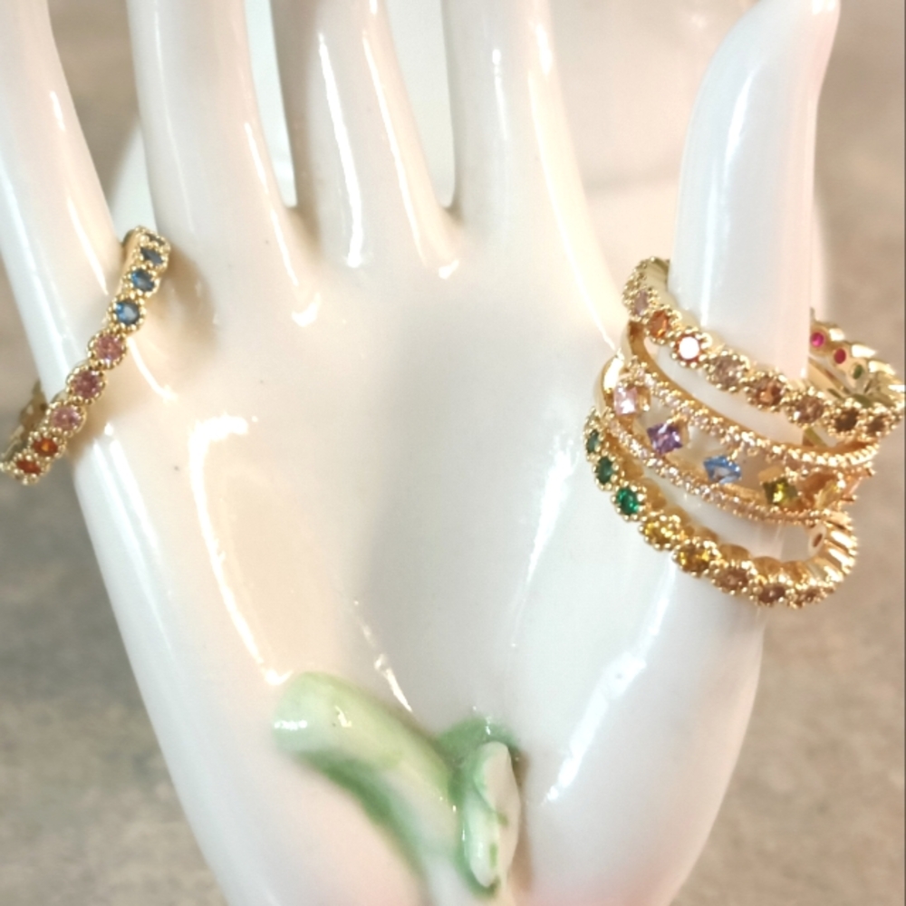 🌈New Rainbow CZ Ring & (2) Matching Rainbow CZ Bands (6)🌈 - Picture 8 of 14